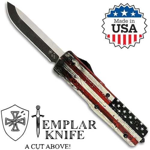 US Flag Wood Handle 3.25 inch Drop Point Black Oxide Powder D2 Straight Edge Han | 093674822382